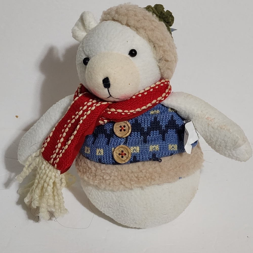 Seasons by Nicole Bear Blue Sweater Red & White Scarf Home Decor Decorative 9"